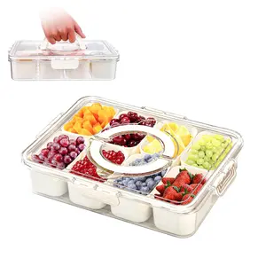 便携式8格透明塑料零食拼盘零食盒容器零食收纳盒带分隔器的分菜盘