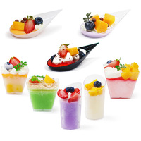 Gobelets jetables transparents en plastique épais pour mousse, pudding, dessert et gelée, avec couvercle en bois – En stock