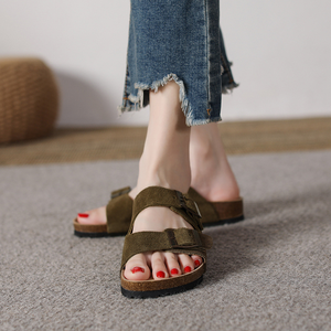 <span class=keywords><strong>Sandali</strong></span> da Donna con Doppio Cinturino in Pelle Scamosciata, Suola in Sughero, Unisex, con Fibbia Regolabile, Ortopedici, Comodi, Ciabatte Piatte - Product Image 2