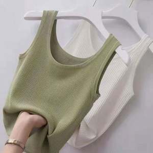 I-0313 Custom Logo Solid Color Sport Basic <b>Vest</b> Stretch Plain Ribbed Fashion Sleeveless <b>Women</b> Crop U Neck Tank <b>Top</b> - Product Image 6