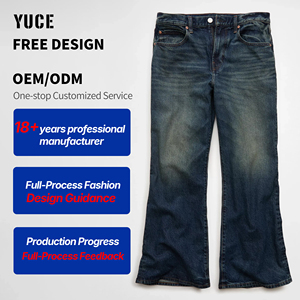 <span class=keywords><strong>Jean</strong></span> en denim de luxe pour homme YUCE avec logo personnalisé, coupe bootcut, taille mi-haute, <span class=keywords><strong>délavé</strong></span> noir, avec effet whiskers - Product Image 1