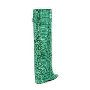 Botas de tiburón con candado y pantorrilla ancha, con diseño personalizado, con cuña de cocodrilo verde y tacones altos, para mu - Product Image 5