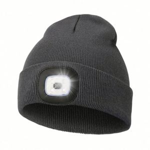 Bonnet LED personnalisé rechargeable par USB, en acrylique tricoté, pour l'hiver, avec phare intégré pour la course nocturne, cadeau promotionnel personnalisé, bord souple - Product Image 1