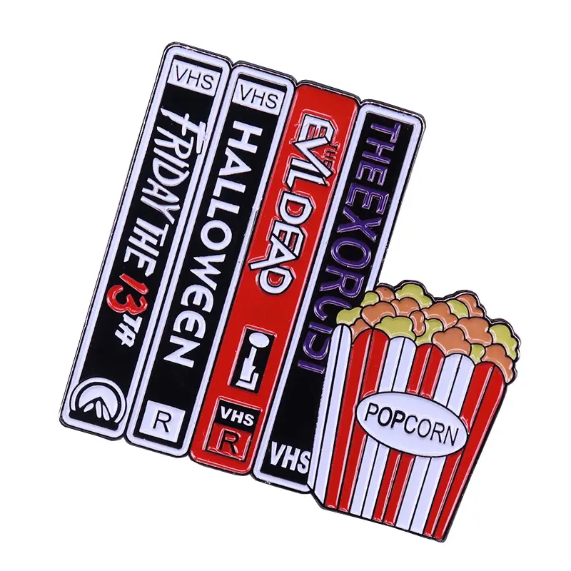 Film Horror Retro video tape VHS e popcorn smalto pin