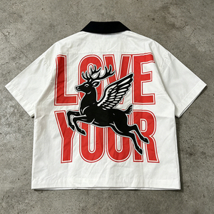 T-shirt oversize zippé à manches courtes pour <span class=keywords><strong>homme</strong></span>, style universitaire, streetwear d'été, avec imprimé graphique audacieux sur toute la surface et col contrastant - Product Image 3
