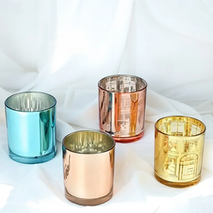Pot à bougie <span class=keywords><strong>en</strong></span> verre coloré électroplaqué <span class=keywords><strong>de</strong></span> 220 ml et 315 ml avec couvercle <span class=keywords><strong>en</strong></span> bambou et métal – Vente chaude - Product Image 3