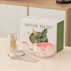 New Cartoon Cat Ceramic Matcha Bowl <b>Set</b> with <b>Tea</b> Whisk Stand Japanese <b>Tea</b> Art Cross Border New Cute cat Preparation Tool - Product Image 3