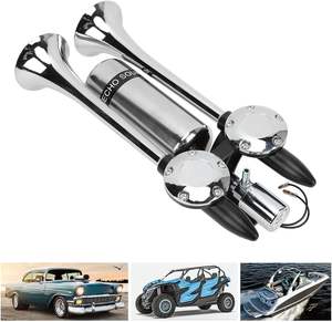 Bocina de aire de doble trompeta de 300DB para coches, barcos, altavoz de acero inoxidable, chapado en aleación de Zinc, bocina de Gas súper eléctrica de 12V/24V CC - Product Image 6