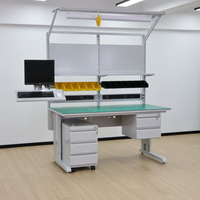 Estación de Trabajo ESD para Laboratorio DETALL con Luz LED, Riel de Alimentación y Almacenamiento de Herramientas para Ensamblaje de Semiconductores, Fabricante OEM