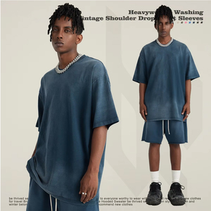 <span class=keywords><strong>Ropa</strong></span> de hombre 2025 Primavera Verano jóvenes Algodón puro cuello lavado manga corta American Street Gradient camiseta de marca de moda - Product Image 3