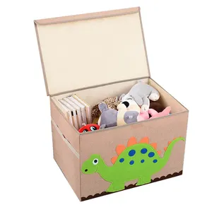 Printed Non-woven Fabric Material Foldable Animal Toy Storage Box Oxford Cube Chest Basket Organizer With Lid For Kids Children