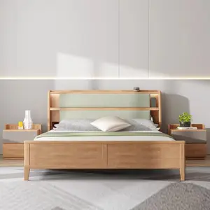 Werksverkauf individuelles nordic-Stil Holzrahmenbett mit Polsterung für Schlafzimmer Meuble Kopfbrett Aufbewahrungsfunktion