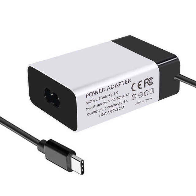 IEC C6 Inlet, 45W 65W USB-C PD, QC 3.0 Universal Fireproof Fast Charger, Laptop Power Adapter