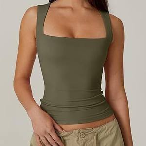 Regata Feminina de Verão 2026 de Secagem Rápida, Respirável, Sem Mangas, Cor Sólida, Ajuste Fino e Decote Quadrado - Product Image 5