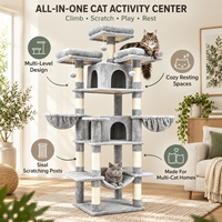 Arbre à chat multi-niveaux avec poteaux à gratter en sisal, perchoirs en peluche, condos pour chats, lits hamac, maisons pour plusieurs chats