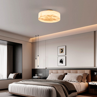 Plafonnier cylindrique moderne en albâtre |   Luminaire LED en laiton doré pour chambre à coucher et salon