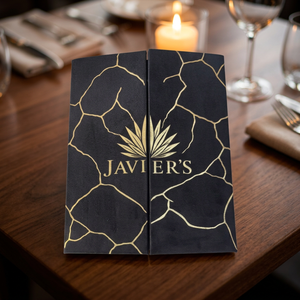 Black tri fold menu <b>folder</b> with gold design luxury restaurant menu cover - Product Image 1