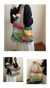New Fish Creative Cute Boho Large Capacity <b>Crochet</b> <b>Storage</b> Tote <b>Bag</b> Color Block Hollow Out Multi Purpose Shoulder <b>Bag</b> for Travel - Product Image 6