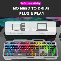 R8 Mechanical Feeling RGB LED Backlit Metal Gaming Keyboard USB Wired Computer Keyboard for PC Laptop Gamer With Phone Holder
