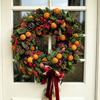 Guirnalda Artificial de Piñas y Bayas Naranjas para Puerta Principal, Decoración Otoñal para Colgar en la Pared, Estilo Rústico, para Acción de Gracias