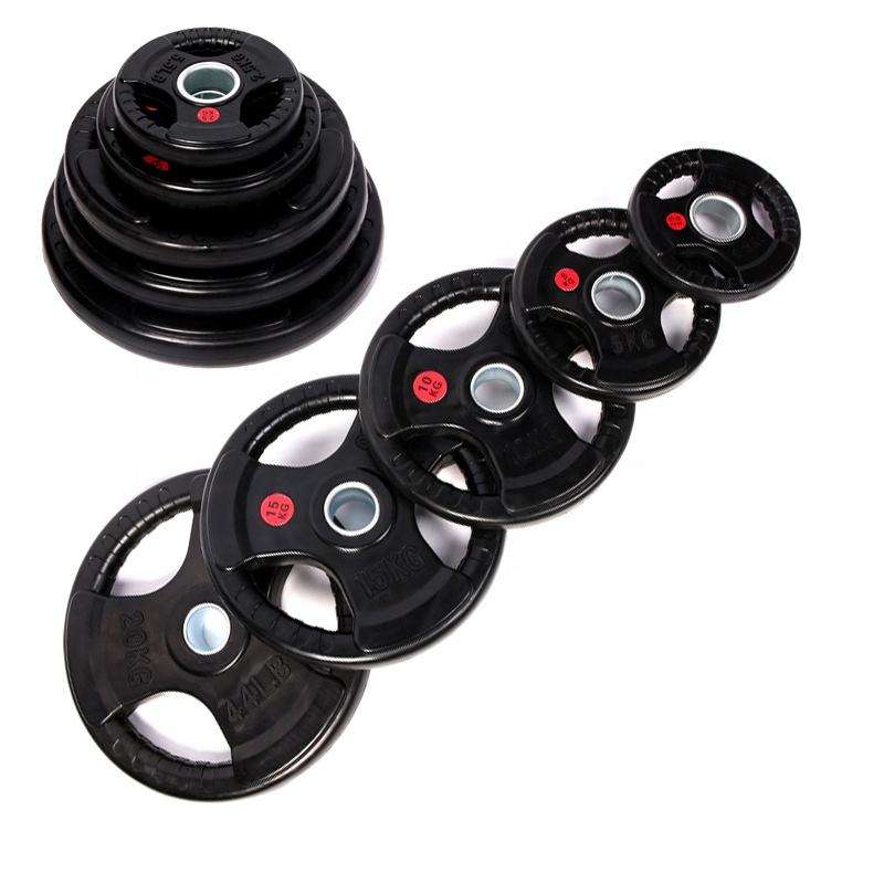 Rubber Coated Three-Hole Weight Plates – Olympic Barbell Plates for Strength Training, Weightlifting &amp; Home Gym (LB/KG)