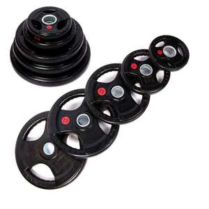 Accesorio para Equipos de <span class=keywords><strong>Fitness</strong></span>, Barra de Pesas para Gimnasio, Discos de Levantamiento de Pesas en Libras (LBS) y Kilogramos (KG), Discos de Goma con Revestimiento Protector, Discos de Peso con Tres Orificios - Product Image 1