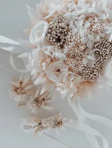 <span class=keywords><strong>Bouquet</strong></span> Rond <span class=keywords><strong>de</strong></span> Roses Éternelles Blanches et Champagne <span class=keywords><strong>Fleurs</strong></span> Séchées pour Mariage et Décoration <span class=keywords><strong>de</strong></span> Mariage - Product Image 4