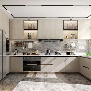 Modern Beige Acrylic Sheet Kitchen <b>Cabinets</b> Small Furniture Whole Set Mobile Home PVC Cuisine Unit MDF PU Lacquer <b>Cabinets</b> - Product Image 2