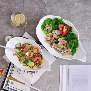 Mangkuk sayur keramik piring besar tidak RATA hotel piring salad berbentuk tiram