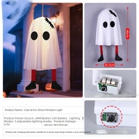 Nouvelle conception de fantôme lumineux LED en plastique pour Halloween avec des jambes rayées, alimenté par piles, pour la décoration de fête