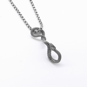 Collar con Colgante de Serpiente de Acero Inoxidable, Unisex, Forma de Animal, Joyería Retro del Zodiaco, Diseño Minimalista, Estilo Europeo Americano - Product Image 3