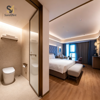 Hotel-Schlafzimmer-Set Hotelmöbel-Fabrik Nachttisch Kommode Hochglanz-Finish Stoffbettgestell Luxus-Resort-Hotel-Schlafzimmer-Set