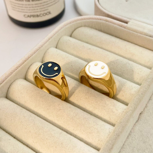 Anello sorridente in acciaio <span class=keywords><strong>al</strong></span> titanio placcato in oro 18K joyas de acero inossidabile <span class=keywords><strong>al</strong></span> por mayor olio a goccia simpatico anello di apertura del <span class=keywords><strong>sorriso</strong></span> - Product Image 4