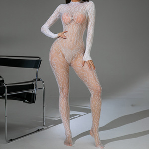 UYW Luipaardprint Nylon Visnet Naadloze Kousen Volledig Lichaam Sexy Kruisloze Lingerie Jurk Rugloze Stripteasepak - Product Image 2