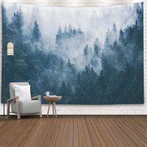 Tapisserie murale en polyester imprimée Forêt brumeuse et pinèdes, lavable en machine, décoration murale, art mural, vente en gros, lavage à la main - Product Image 5
