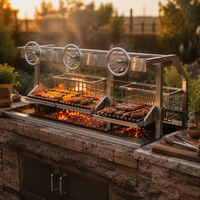 Barbecue au charbon de bois argentin Santa Maria commercial avec trois grilles de cuisson réglables par manivelle pour barbecue en plein air
