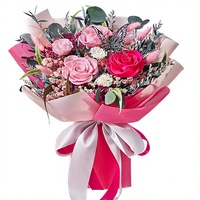 Bouquet de roses rose vif éternelles - Fleurs naturelles longue durée pour la Fête des Mères et la Saint-Valentin - Décoration élégante pour la maison - Coffret cadeau