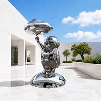 Sculpture métallique personnalisée Yaxuan en acier inoxydable 304/316, poli miroir, motif nain nuage de dessin animé, pour l'art extérieur et de jardin