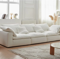 Canapé d'angle modulaire moderne en tissu de lin et coton blanc nuage, mobilier de maison écologique, ensemble de canapés