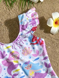 Costume da Bagno Intero per Bambine con Stampa Sirena e Volant, Morbido e Delicato sulla Pelle, per Spiaggia e Piscina - Product Image 5
