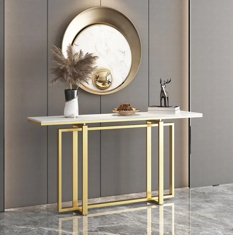 2023 Modern stainless steel furniture marble console golden console table with mirror