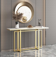 Console moderne en acier inoxydable 2023, table console en marbre dorée avec miroir