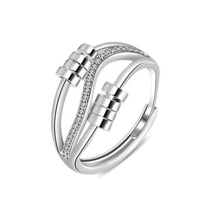 Anillo Giratorio Antiestrés con Cuentas, Ajustable, con Zirconia Engastada, Bañado en Oro Blanco sobre Cobre, Joyería de Alivio del Estrés, de Moda, Certificado - Product Image 5