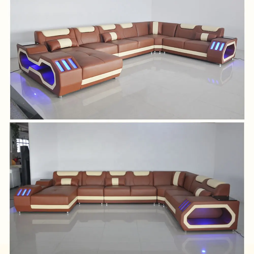 CBMMART moderne stil U-form echt leder modulare schnitts sofa mit Led-leuchten