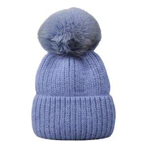 Bonnet en laine de fourrure de lapin d'hiver 2025 avec pompon, protection des oreilles épaissie, bonnet en tricot uni élégant avec pompon - Product Image 5