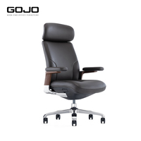 Silla Ejecutiva Moderna de Oficina con Marco de Madera y Cuero, Altura Ajustable, Respaldo Alto Reclinable, Soporte para el Cuello Giratorio