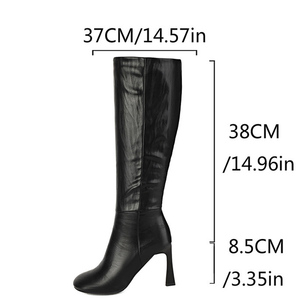 Bottes hautes pour femmes à bout carré, grande taille 46, coupe large, talons hauts, fermeture éclair latérale, bottines longues unies - Product Image 6