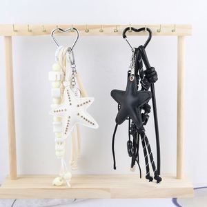 Creative DIY <b>Personalized</b> Starfish Tassel Letter Bead Leather <b>Keychain</b> Black and White Dual Color Car Bag Pendant - Product Image 3