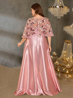 Robe de soirée en satin brodée sur mesure, grande taille, pour femme, manches mi-évasées, coupe trapèze, longue, pour mère de la mariée, occasion formelle