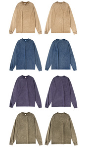260g Pure Cotton Solid Vintage Aged Wash Threaded <strong>Cuffs</strong> Oversized Long-sleeved T-shirt Neutral -the-shoulder Base - Product Image 3